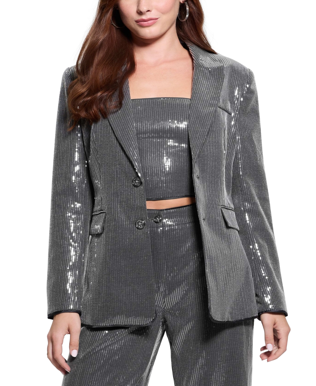 GUESS WOMEN'S NEW DORIS SEQUINED RELAXED BLAZER 
