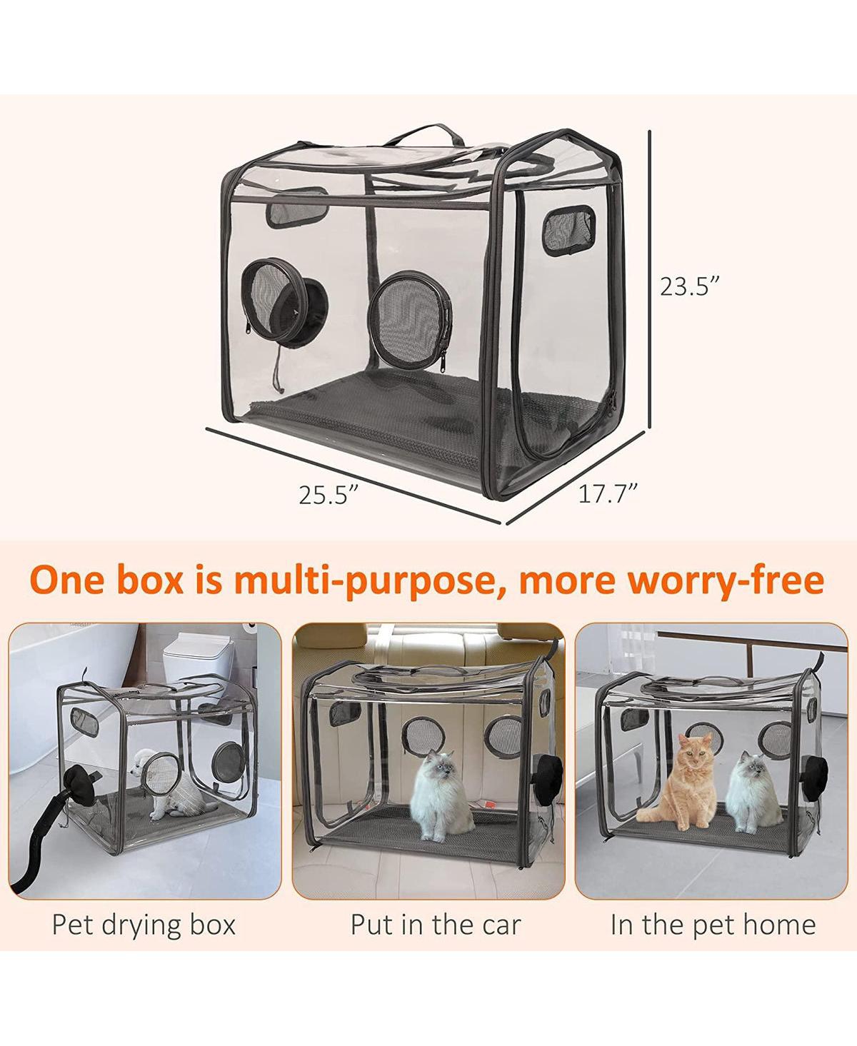 Slickblue Foldable Pet Dryer Cage Transparent Pvc Drying Box for Cats and Dogs, Hands-Free Design - Clear