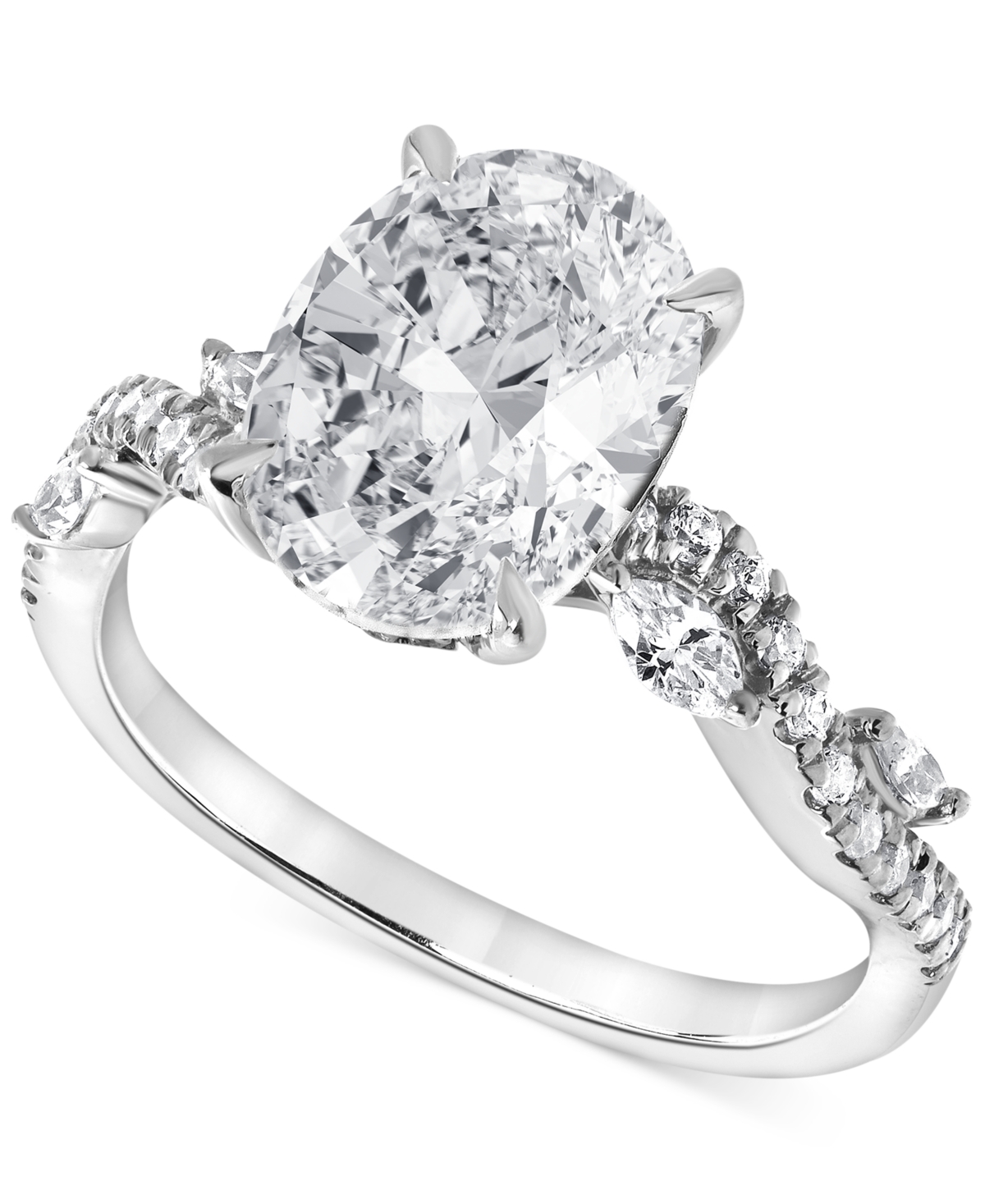 Badgley Mischka Igi Certified Lab Grown Diamond Oval Engagement Ring (3-1/5 Ct. T.w.) In 14k Yellow, White Or Rose G In White Gold