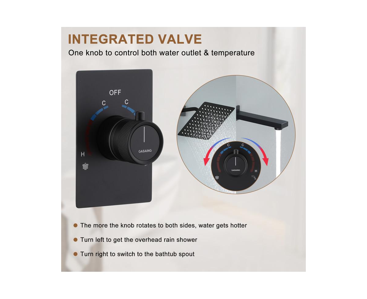 Casainc Inch Rainfall Shower System with Tilt Shower Head and Tub Spout with Rough in-Valve