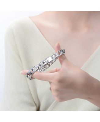 Men's Sterling Silver Iced Out Cubic Zirconia Braided Cuban Chain Bracelet