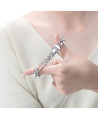 Men's Sterling Silver White Gold Plated with Iced Out Cubic Zirconia Paper Clip Curb Chain Bracelet