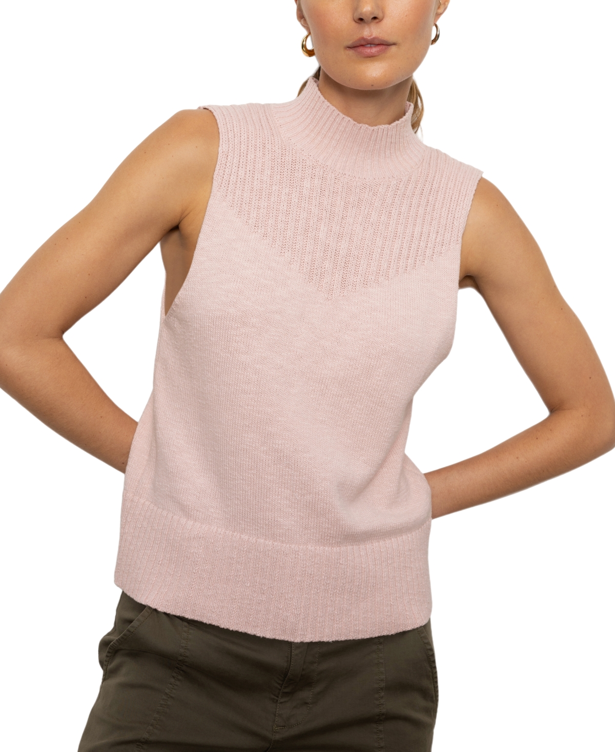 Sanctuary Cotton Turtleneck Sweater Tank In Rosewood