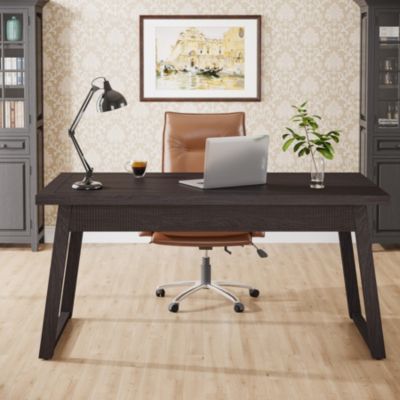 Home Office Executive Desk: 55 Inches Wooden Computer Desk with Drawer, Mid-Century Modern Study Writing Table