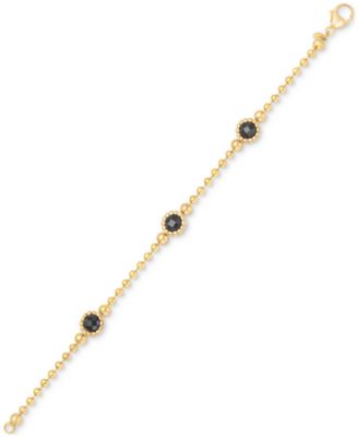 Amethyst Station Bead Link Bracelet in 14k Gold-Plated Onyx, & Sky Blue Topaz)