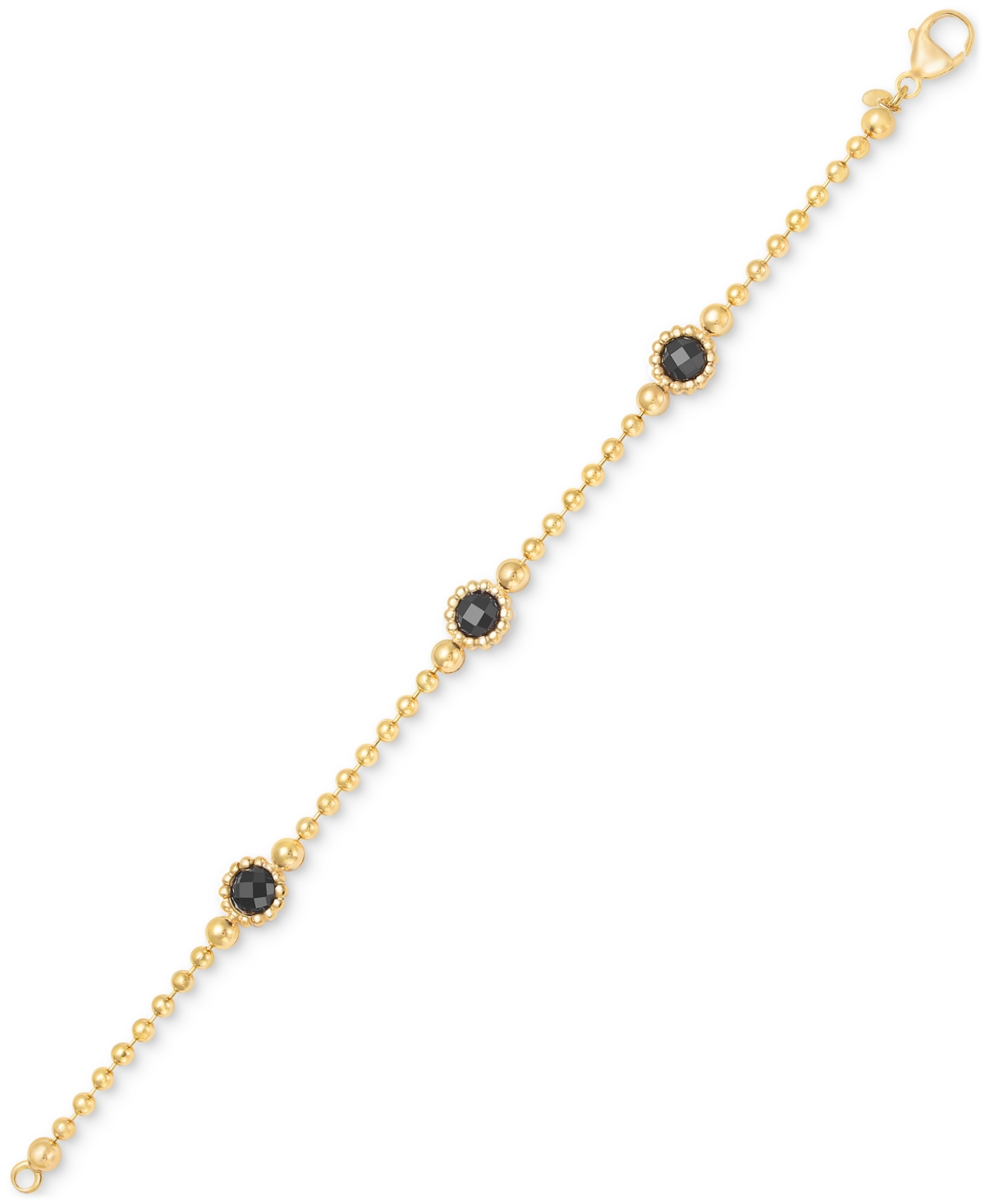 Macy's Amethyst Station Bead Link Bracelet In 14k Gold-plated Onyx, & Sky Blue Topaz) In Onyx