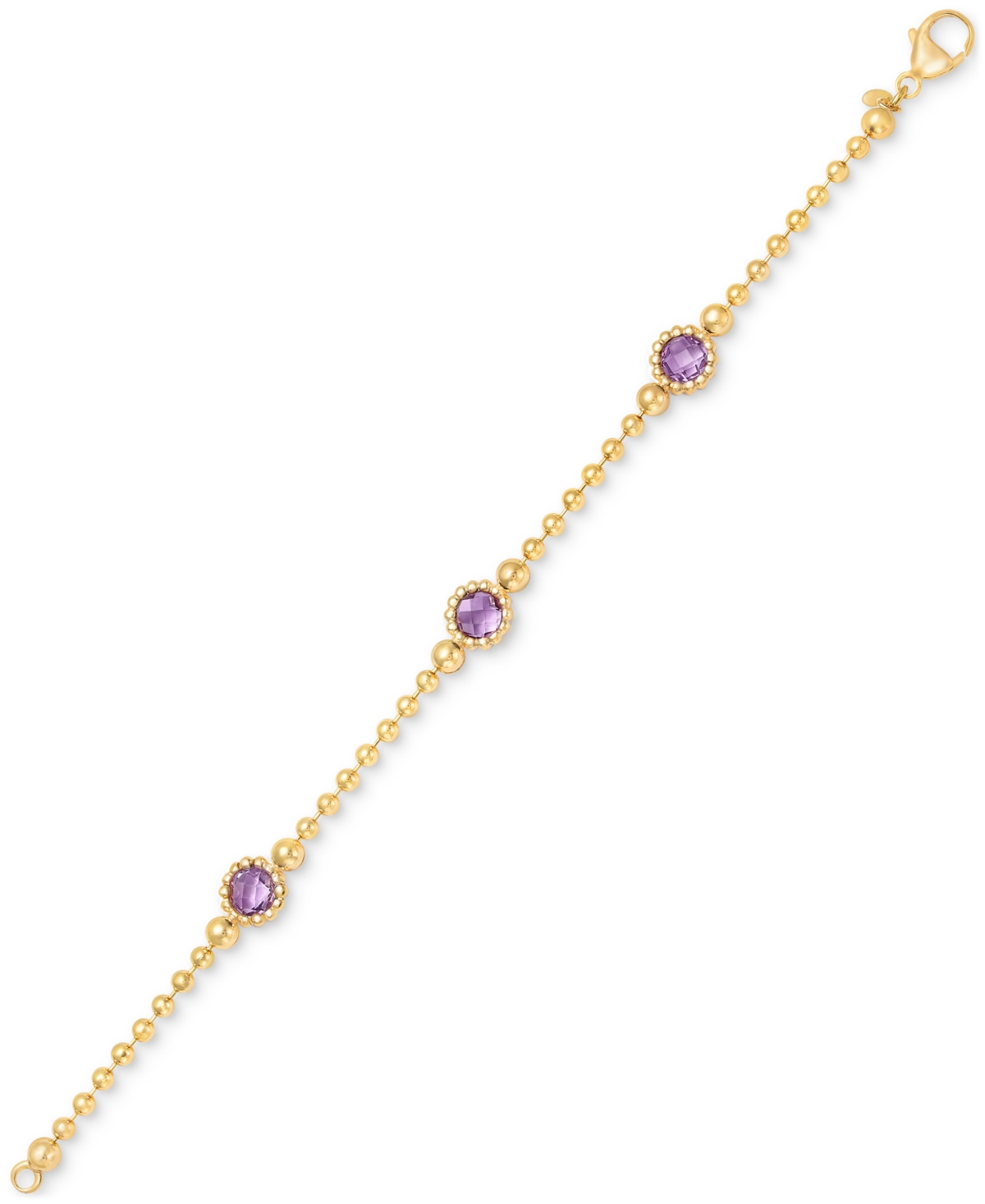 Macy's Lab-created Amethyst Station Bead Link Bracelet In 14k Gold-plated Sterling Silver (also In Lab-crea In Amethyst