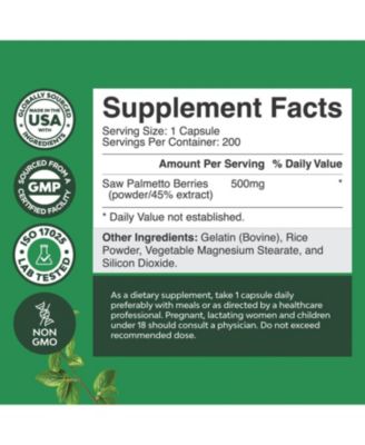 Saw Palmetto Capsules, Advanced Hair Health and Urinary Support with Plant Sterols & Flavonoids, 200 ct