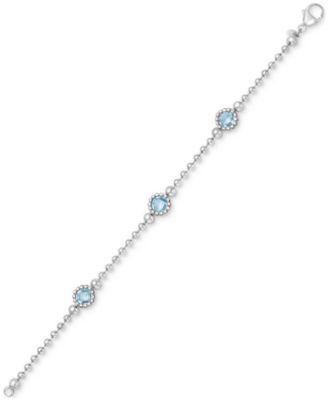 Amethyst Station Bead Link Bracelet in 14k Gold-Plated Onyx, & Sky Blue Topaz)