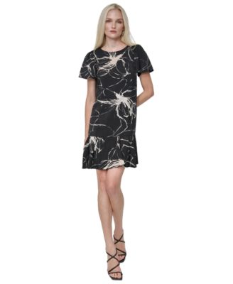 DKNY - Women's Printed Flutter-Sleeve Flounce-Hem Dress