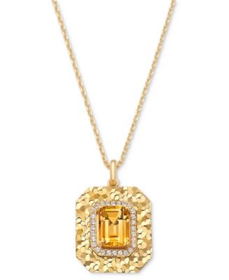 Amethyst (2-1/5 ct. t.w.) & White Topaz (1/4 ct. t.w.) Square Glitter Texture 18" Pendant Necklace in 14k Gold-Plated Sterling Silver (Also in Citrine)