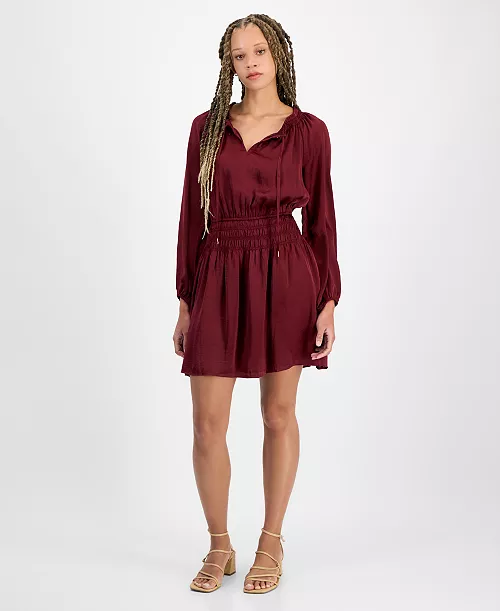 women's satin smocked-trim mini dress