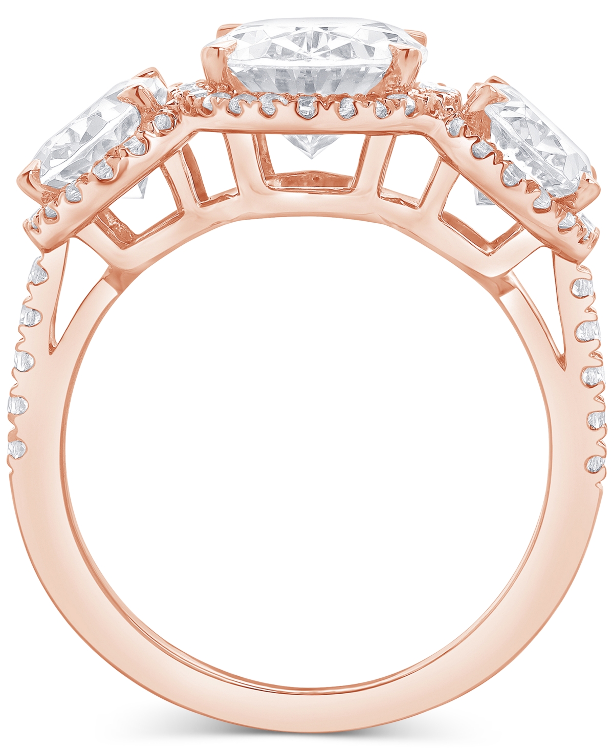 Badgley Mischka Igi Certified Lab Grown Diamond Three Stone Oval Halo Ring (5-1/3 Ct. T.w.) In 14k White, Yellow Or In Rose Gold