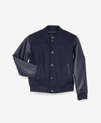 Boys Wool Varsity Bomber Jacket With Grainy PU Sleevees