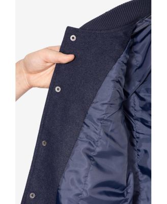 Boys Wool Varsity Bomber Jacket With Grainy PU Sleevees