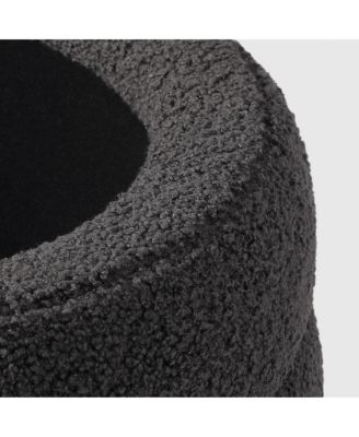 Mid-Century Modern Faux Sherpa Round Storage Ottoman
