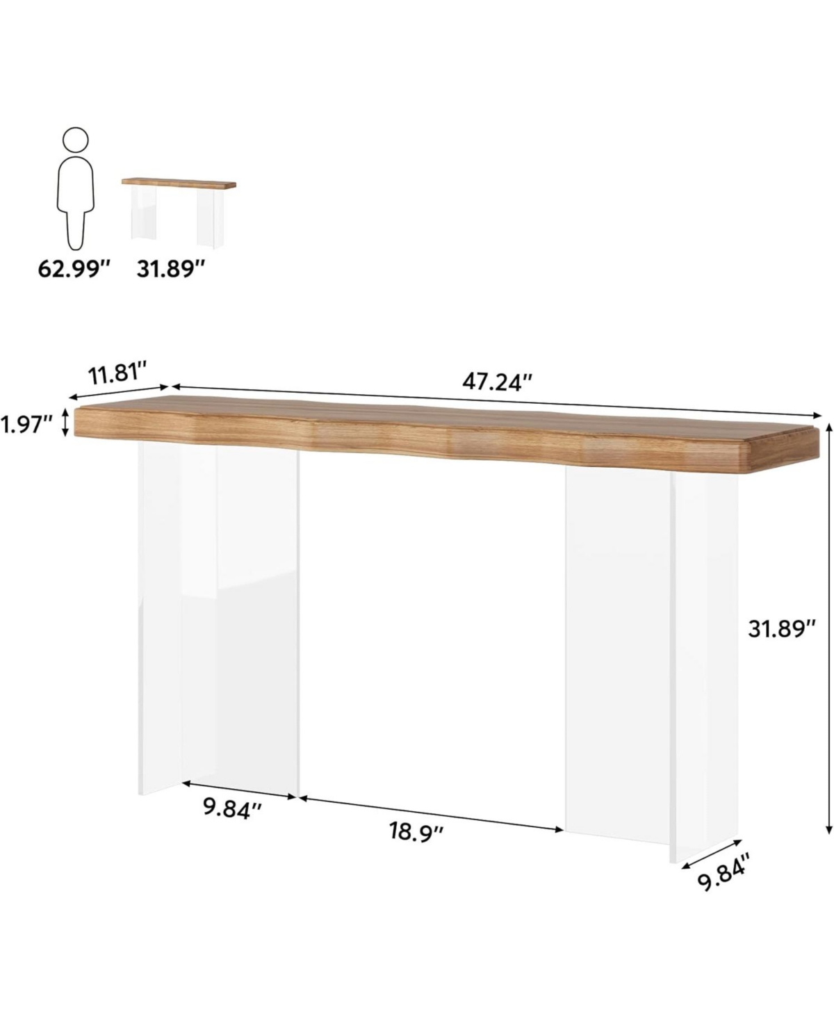 Tribesigns 47-inch Console Table With Acrylic Legs, Narrow Sofa Table For Entryway, Modern Hallway Foyer Accent In Natural  Clear