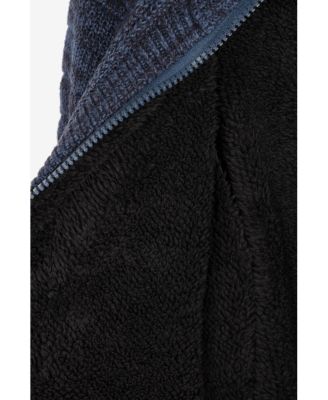 Boys Hooded Faux Shearling Lining Full Zip Sweater With Moto Design Arm Piece