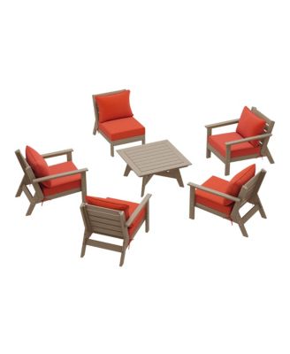 Outdoor 6-Piece Weathered Wood Modular Sectional Patio Furniture Sofa Set
