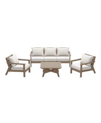 Outdoor 6-Piece Weathered Wood Modular Sectional Patio Furniture Sofa Set
