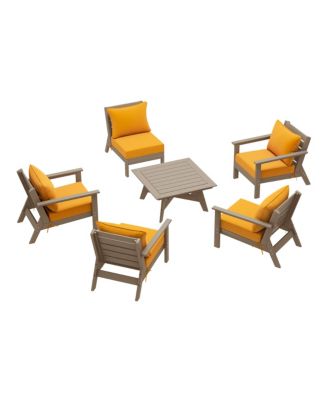 Outdoor 6-Piece Weathered Wood Modular Sectional Patio Furniture Sofa Set