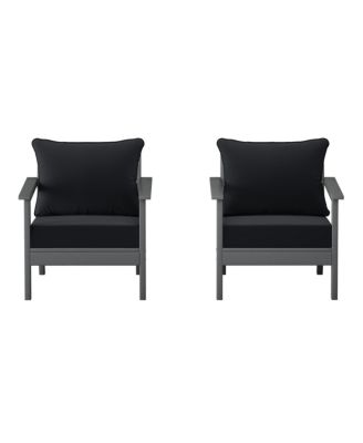Outdoor Modern HDPE Patio Club Chairs with Deep Seat Cushions (Set of 2