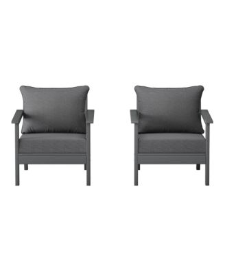 Outdoor Modern HDPE Patio Gray Club Chairs with Deep Seat Cushions (Set of 2)