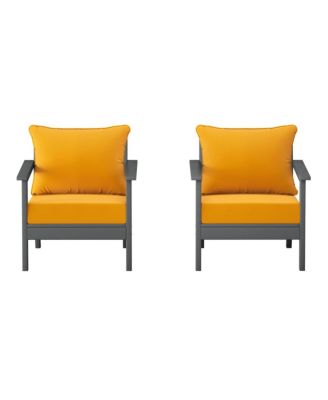 Outdoor Modern HDPE Patio Gray Club Chairs with Deep Seat Cushions (Set of 2)