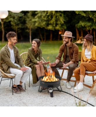 17 Inch Portable Gas Fire Pit with Folding Legs and Removable Grill for Camping