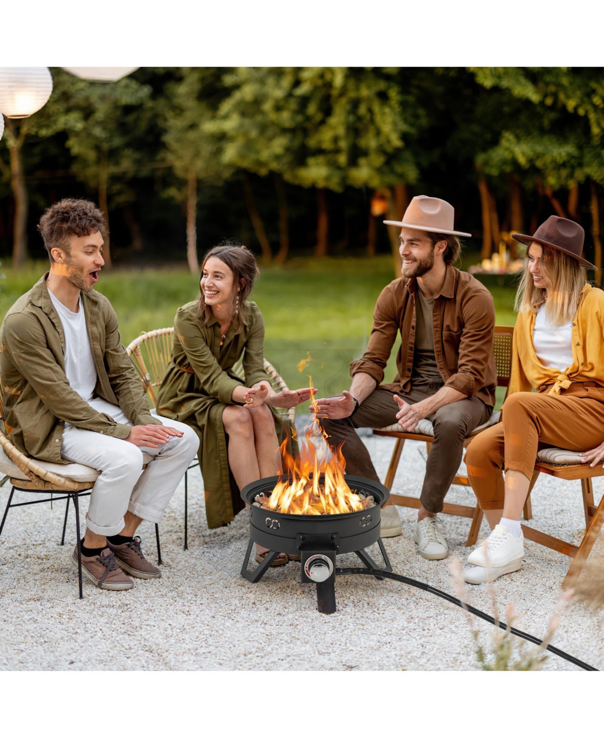 Sugift Portable Gas Fire Pit with Folding Legs and Removable Grill for Camping
