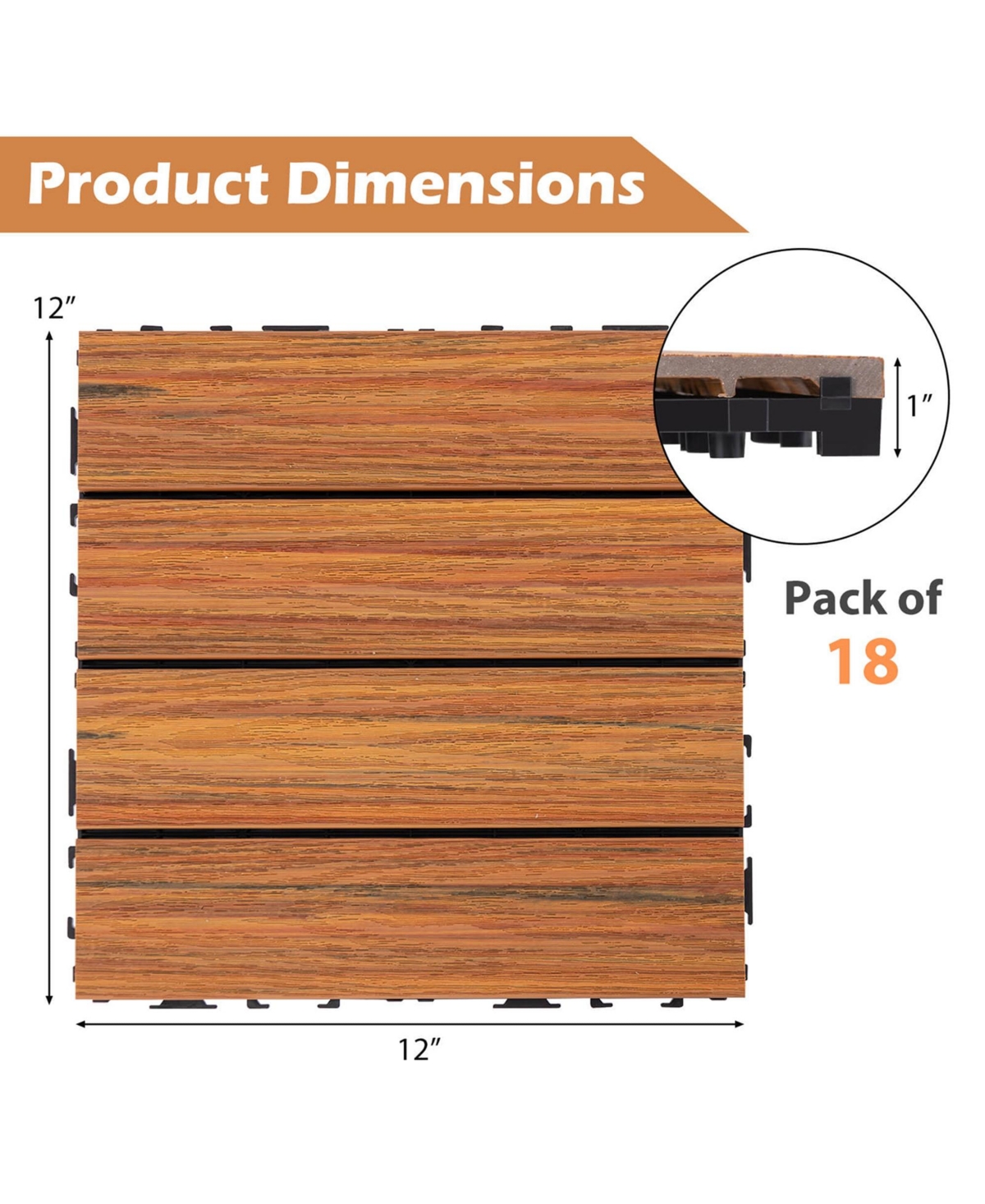 Costway 18 Pcs Interlocking Deck Tiles Anti-slip Floor Tiles for Poolside All Weather