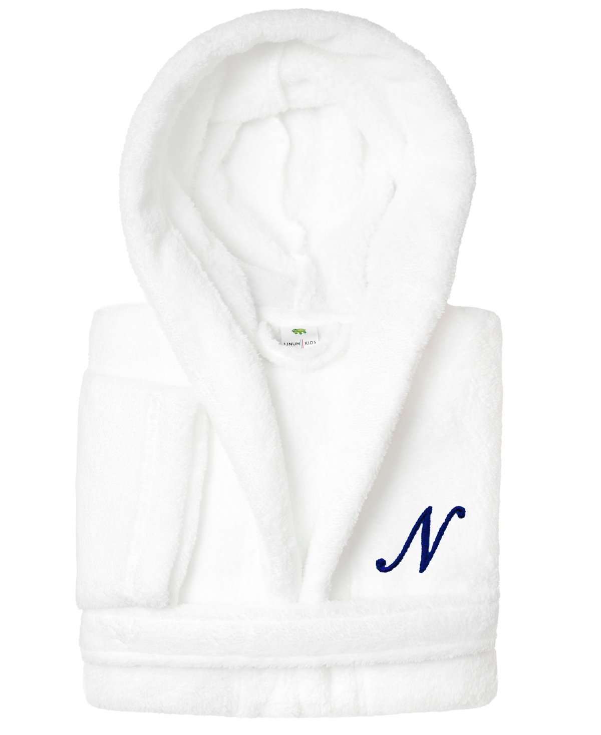 Linum Home Personalized Kids Super Plush Hooded Bathrobe In N White,navy
