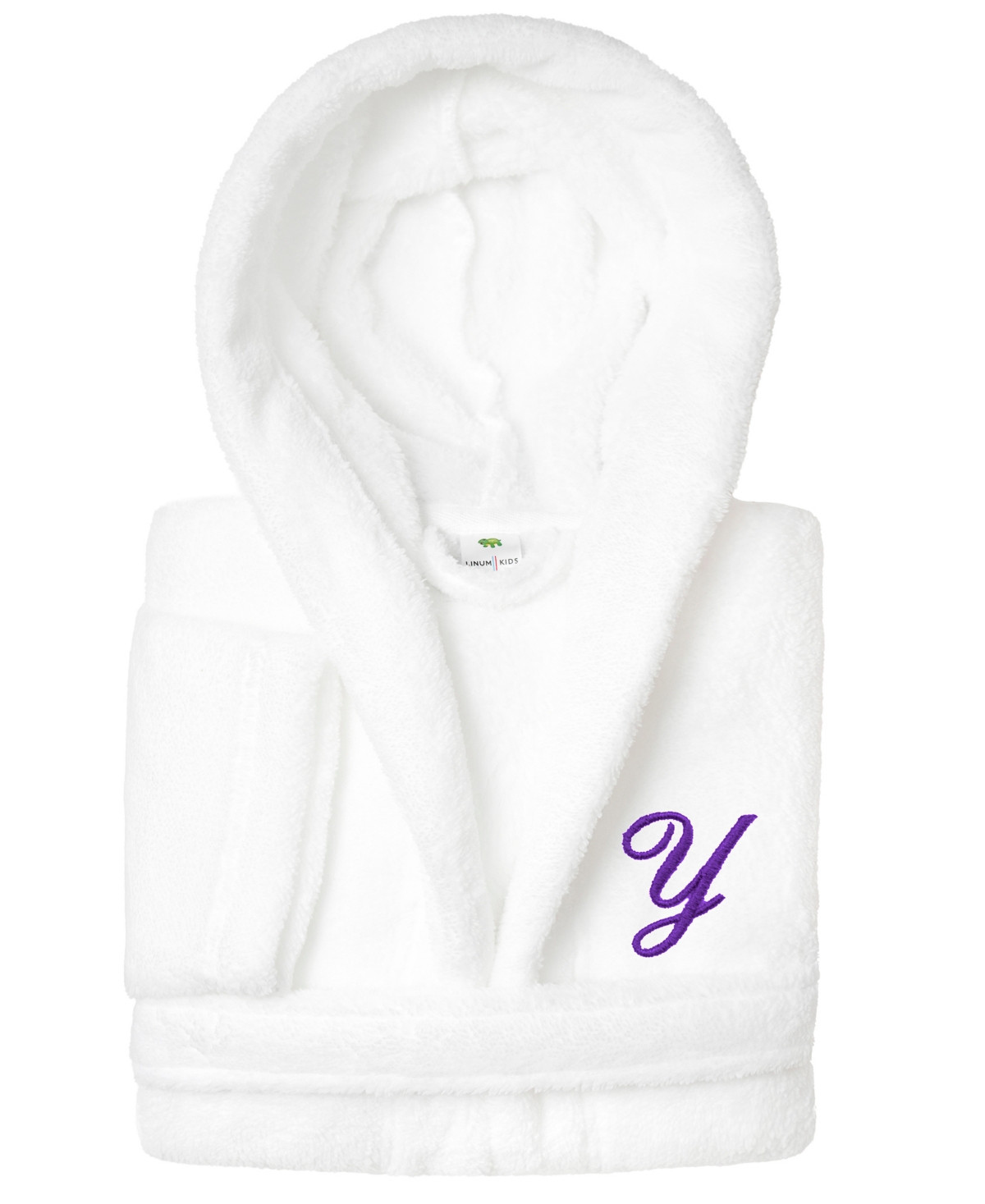 Shop Linum Home Personalized Kids Super Plush Hooded Bathrobe In Y White,purple