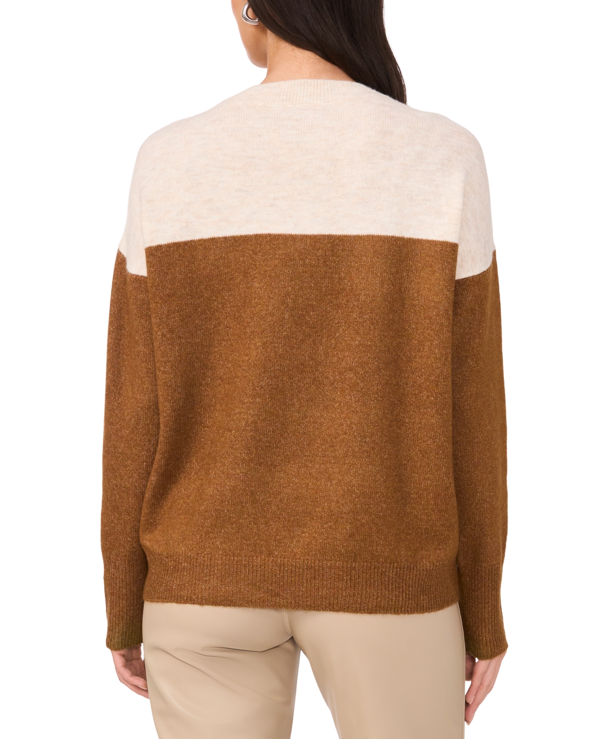 Vince Camuto Cozy Extended Shoulder Color Blocked Sweater In Toasted