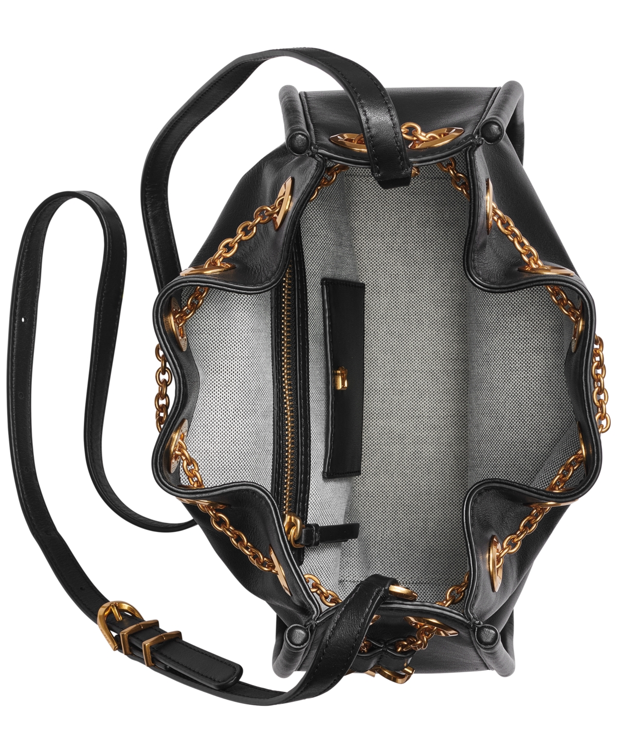 Donna Karan Plainview Chain Drawstring Tote Bag In Black,gold