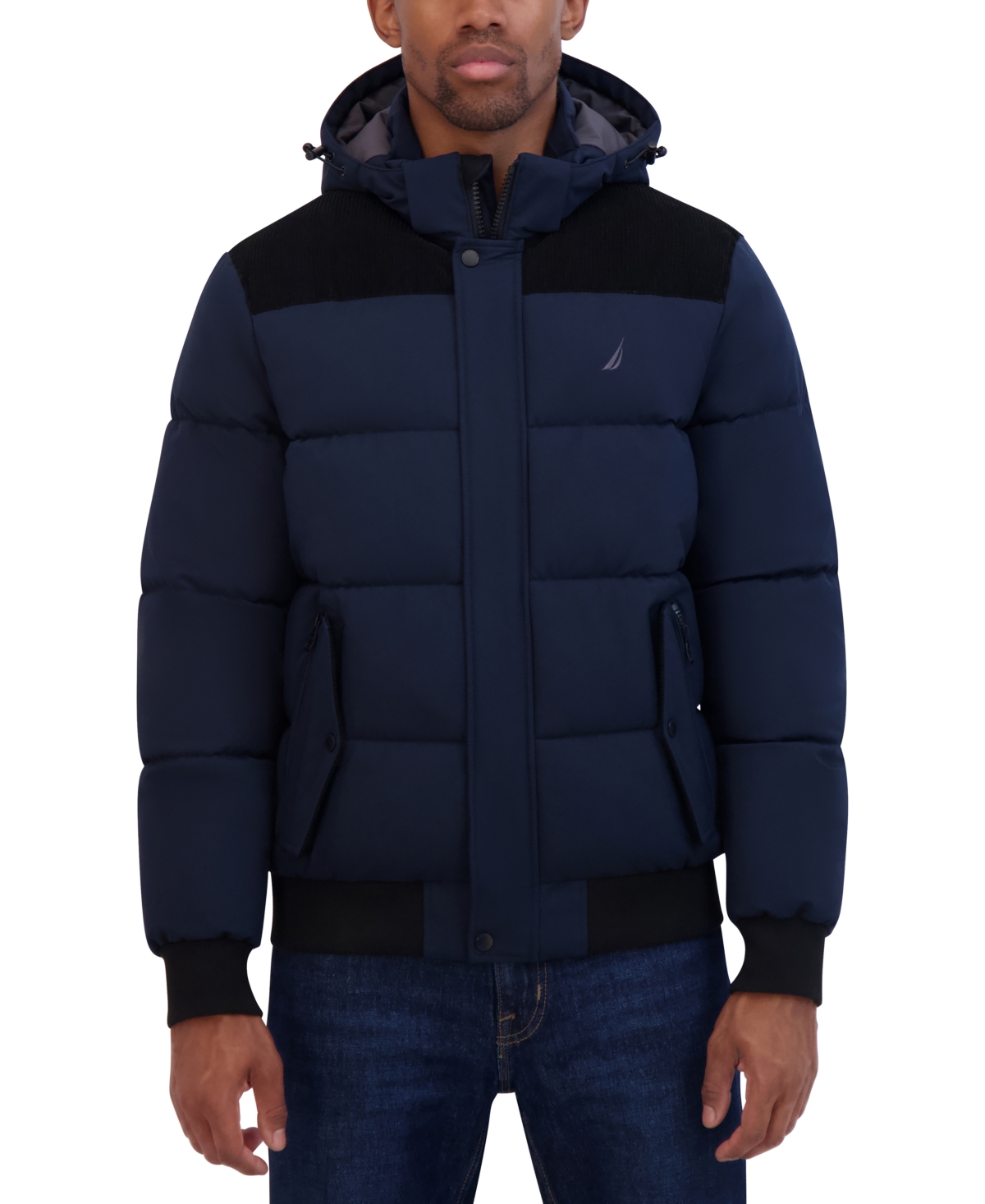 Men's Mixed Media Bomber Jacket - Metal Grey