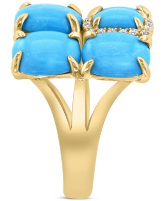 EFFY&reg; Turquoise & Diamond (1/6 ct. t.w.) Cushion Cluster Ring in 14k Gold