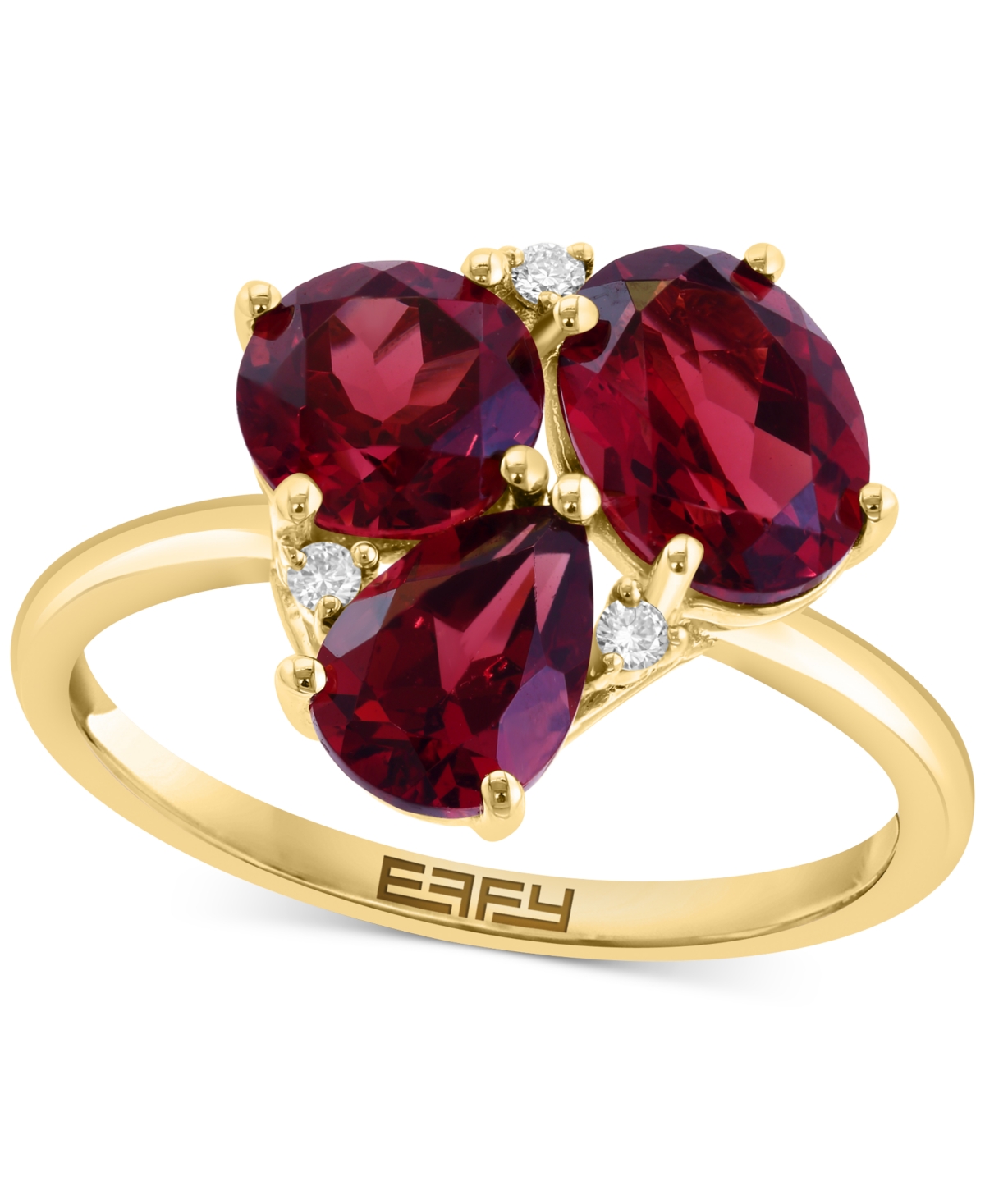 EFFY COLLECTION EFFY GARNET (3-3/4 CT. T.W.) & DIAMOND (1/20 CT. T.W.) MIXED CUT CLUSTER RING IN 14K GOLD 