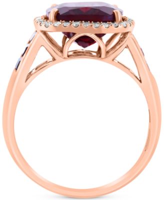 EFFY&reg; Garnet (7 ct. t.w.) & Diamond (1/6 ct. t.w.) Halo Ring in 14k Rose Gold