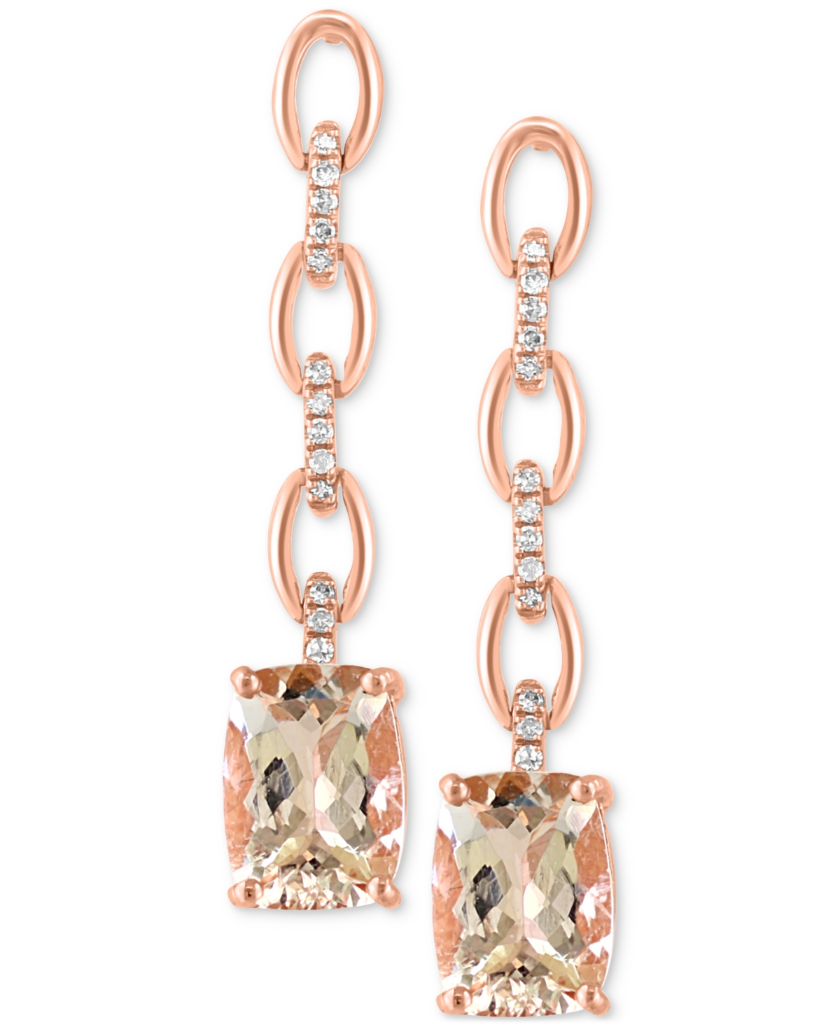 Effy Collection Effy Morganite (2-1/2 Ct. T.w.) & Diamond (1/20 Ct. T.w.) Chain Drop Earrings In 14k Rose Gold In Morganite