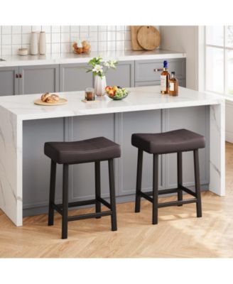 24" Counter Bar Stools, Set of 2 – Curved, PU leather Padded, Upholstered, Easy Assembly, Ideal for Kitchen Islands.