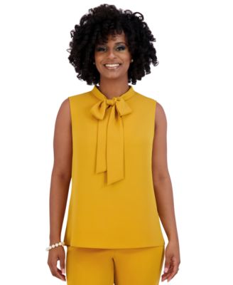 Kasper - Women's Sleeveless High-Neck Bow Blouse