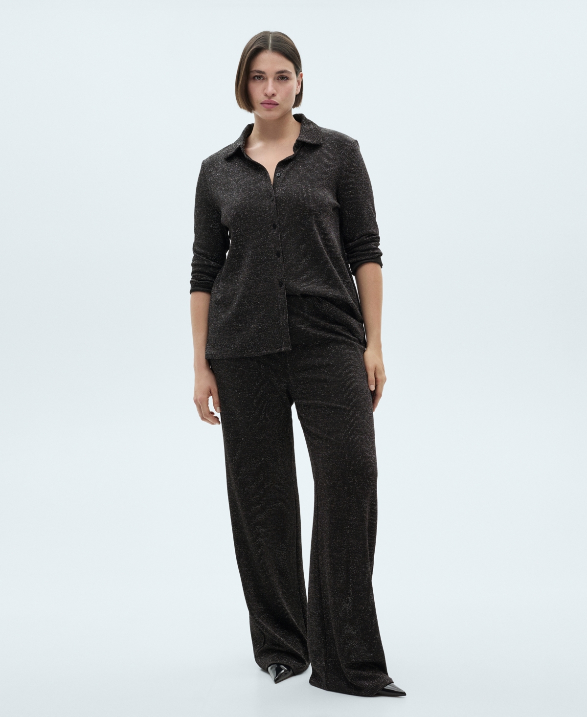 Shop Mango Women's Lurex-knit Flared Pants In Gray