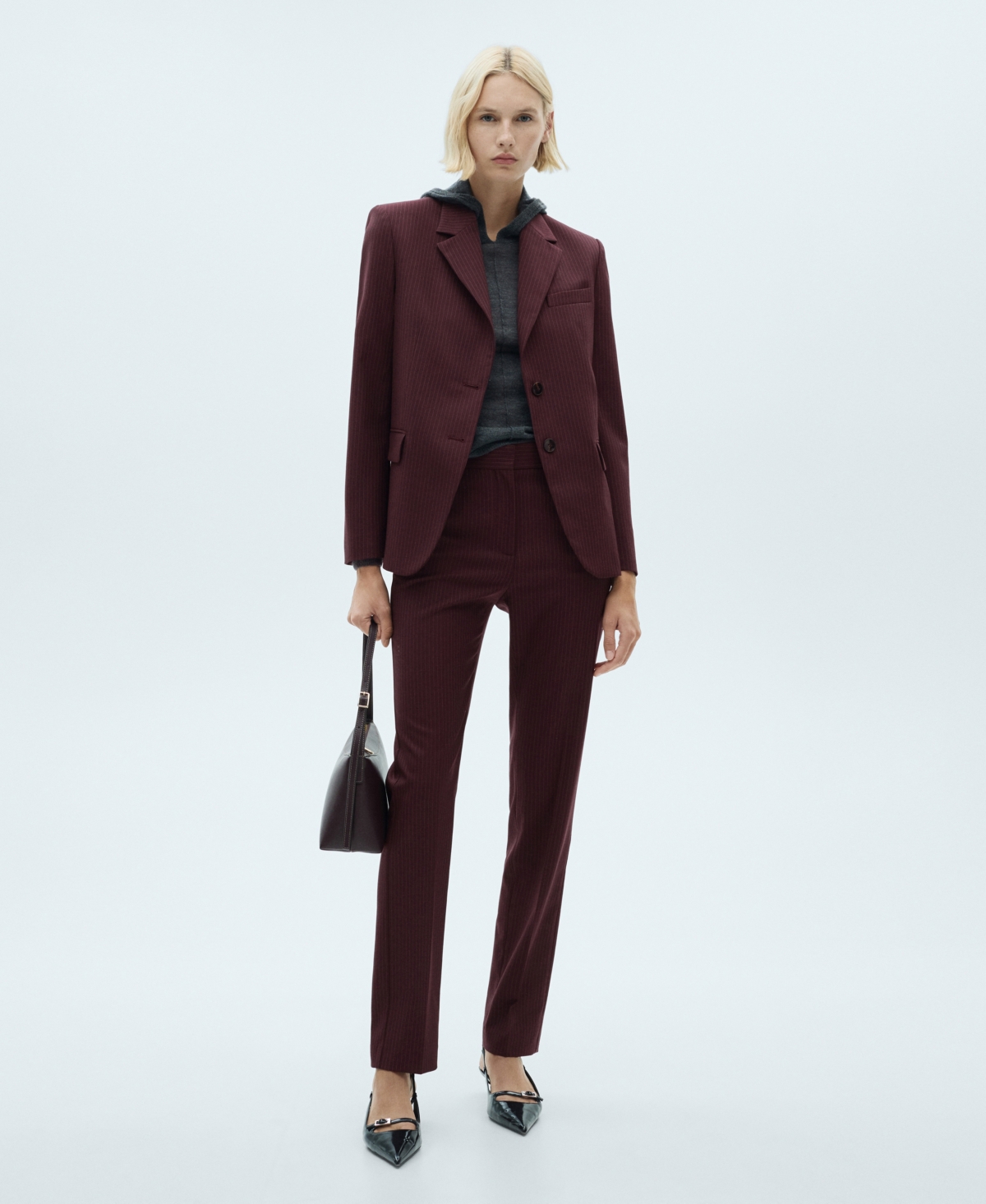 Mango Forest Pleated Straight Leg Drawstring Pants In Maroon