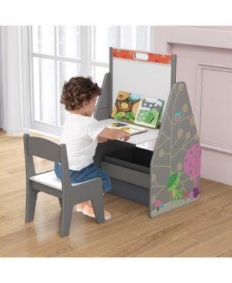 3 in 1 Kids Easel and Play Station Convertible with Chair and Storage Bins