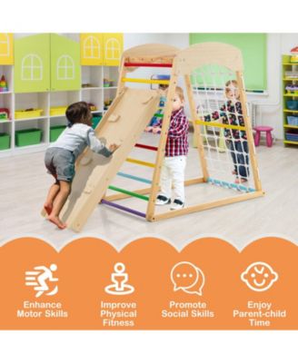 6-in-1 Jungle Gym Wooden Indoor Playground with Double-Sided Ramp and Monkey Bars