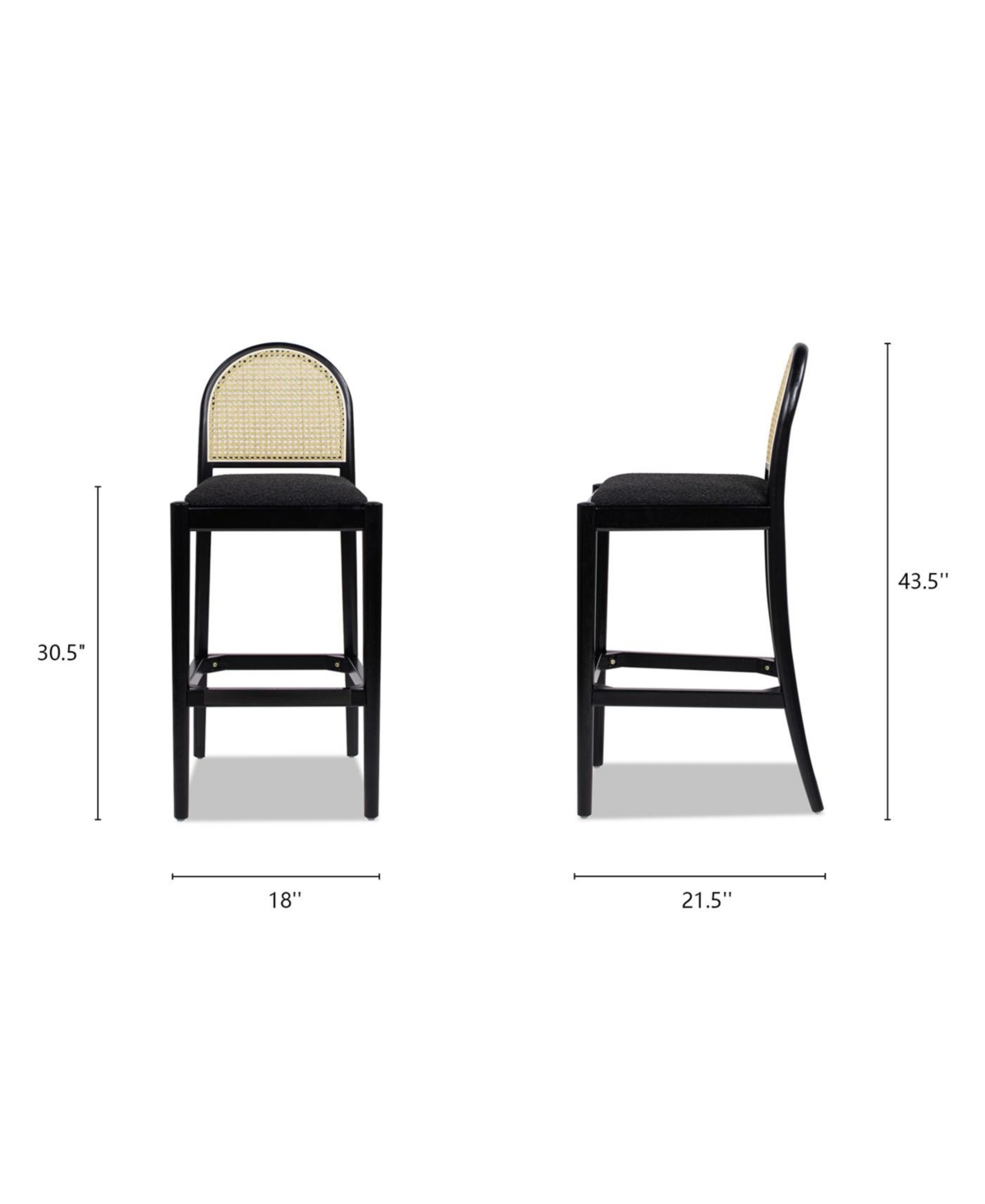 The Pop Home Curved Back Rattan Bar Stool, Set of 2,Upholstered Bar Chairs in Ivory White Fabric-The Pop Home