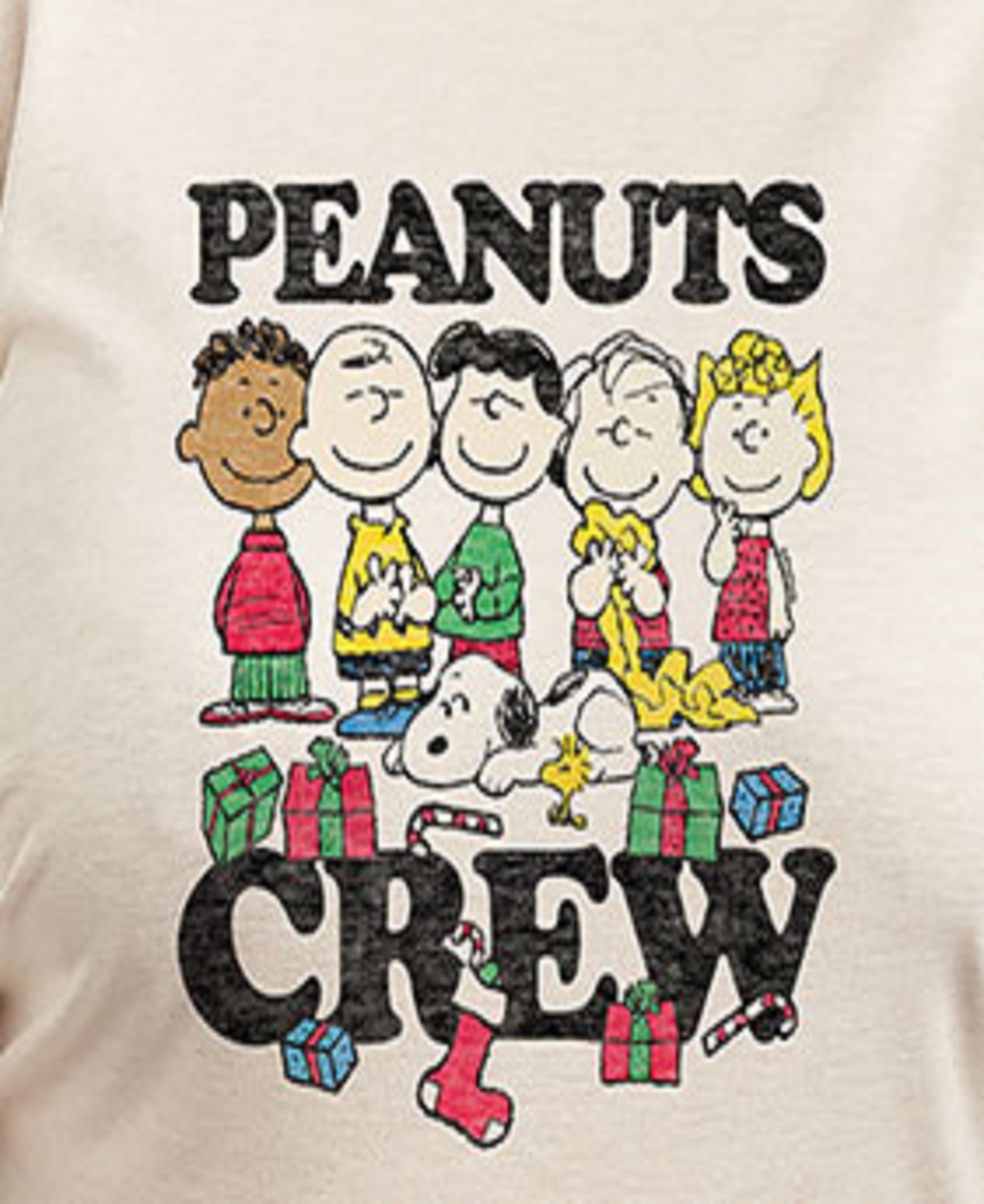 Hybrid Apparel Plus Size Peanuts Crew Graphic Pullover Top In Beige,khaki