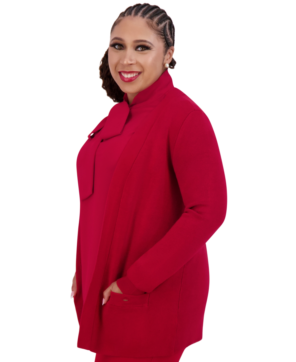 Kasper Women's Open-Front Long-Sleeve Cardigan
