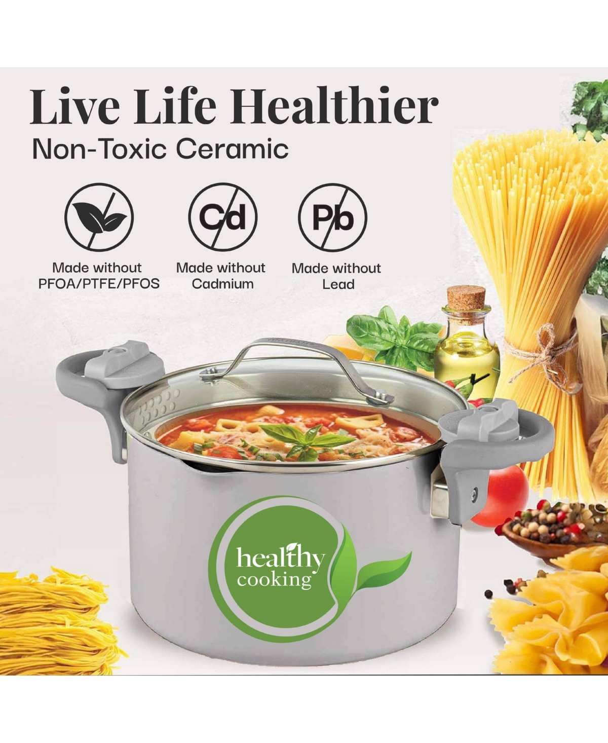 Gotham Steel qt. Ceramic Nonstick Pasta Pot with Built-in Strainer and Twist N Lock Handles